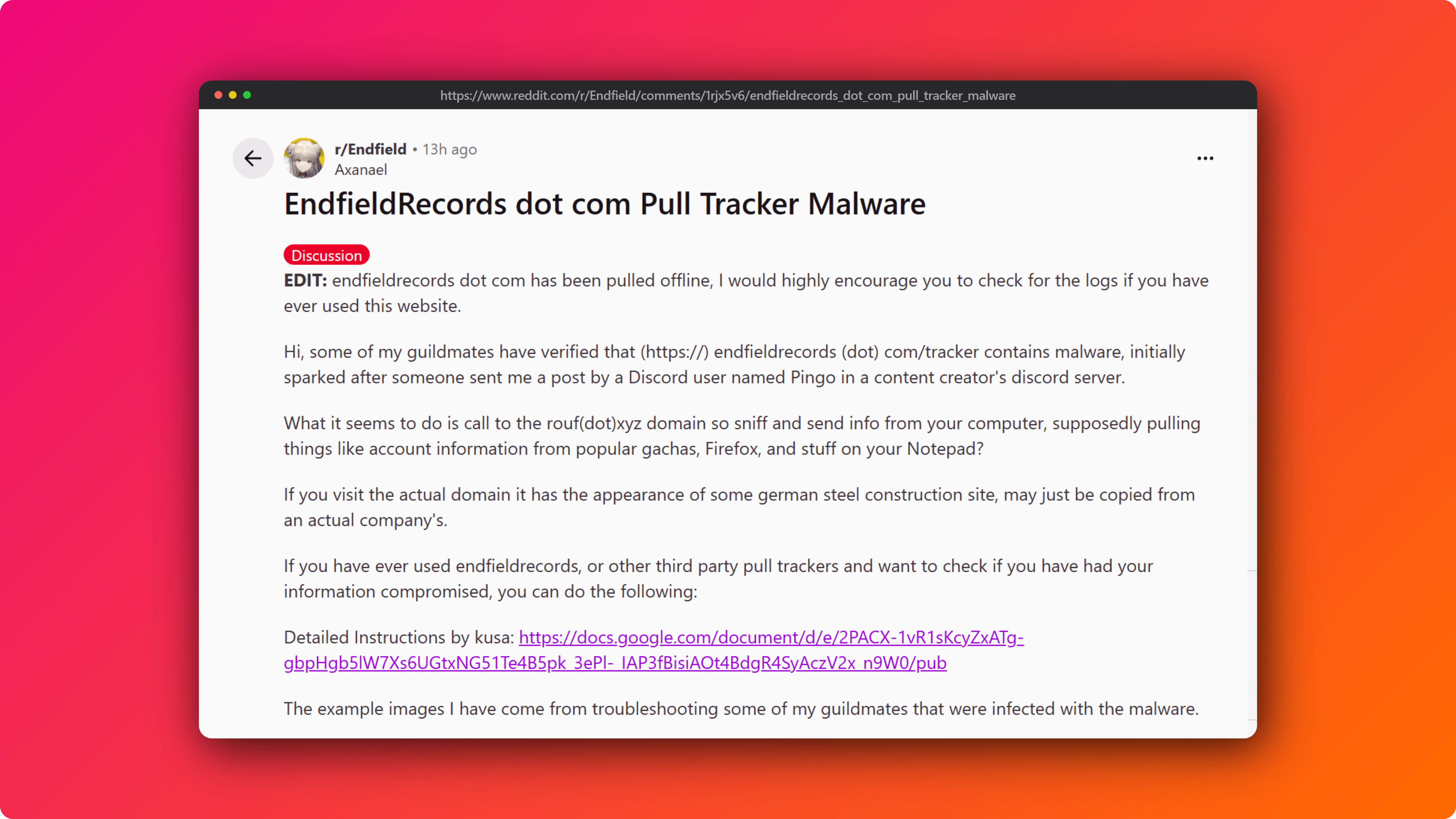 Reddit Post Endfieldrecords